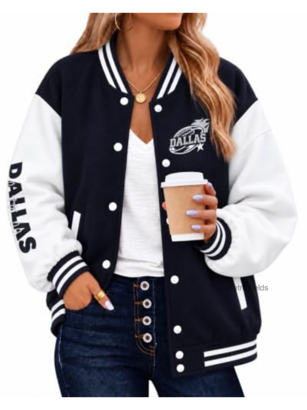 Football Varsity Bomber Jacket Cotton Blend Women's Game Day Coat